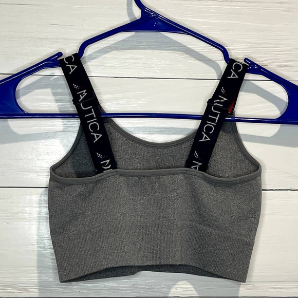 Nautica Gray RIbbed Sports Bra with Brand straps, Women Small - Picture 3 of 3